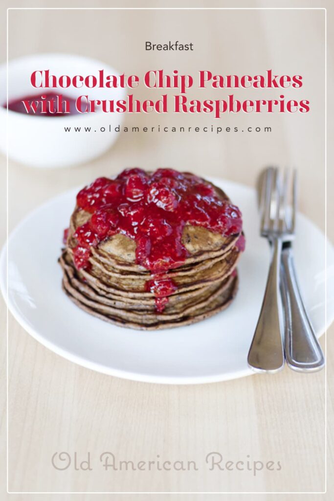 Chocolate Chip Pancakes with Crushed Raspberries