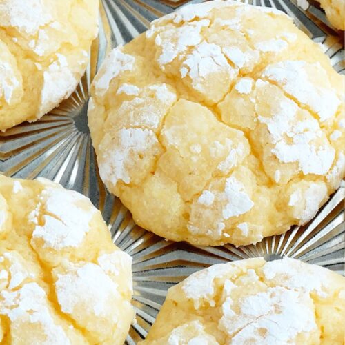 Gooey Butter Cookies after being baked and before dusting with extra confectioners’ sugar.