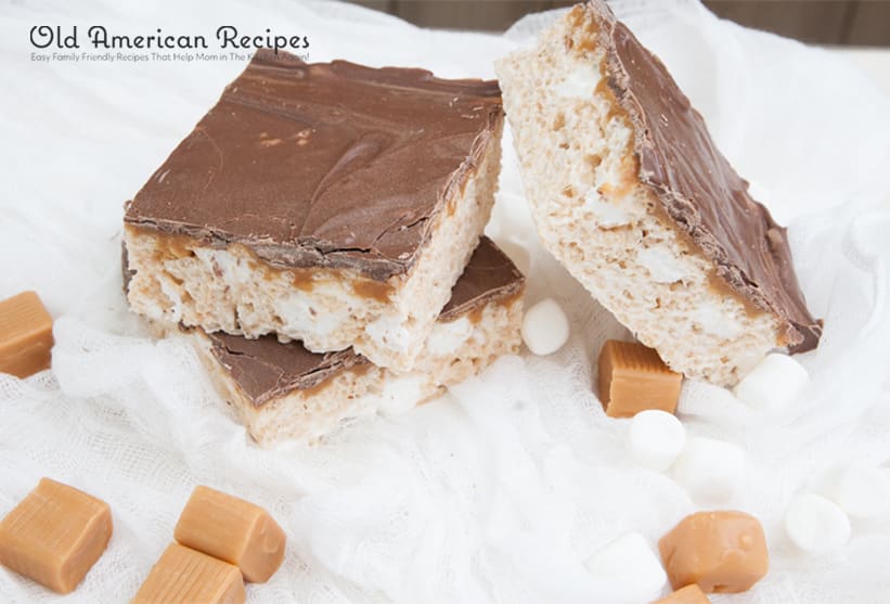 Chocolate, Caramel and Peanut Butter Rice Krispie Squares