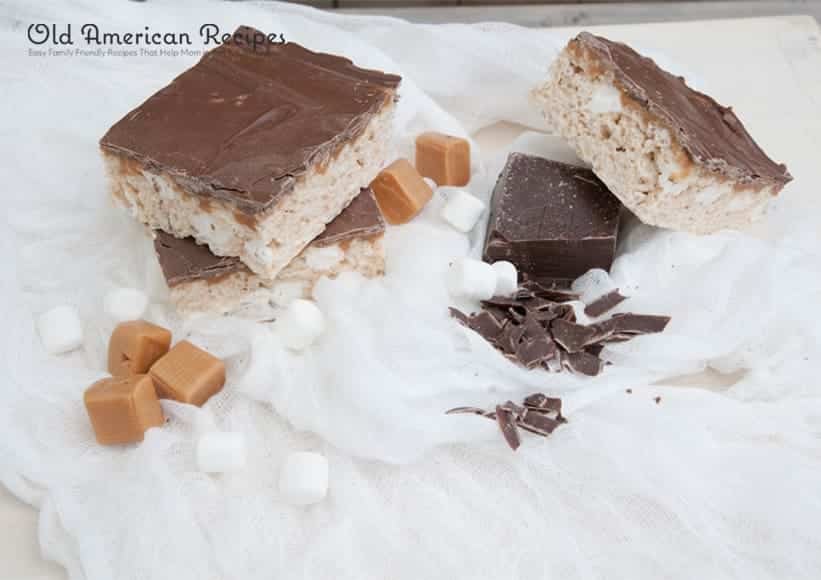 Chocolate, Caramel and Peanut Butter Rice Krispie Squares