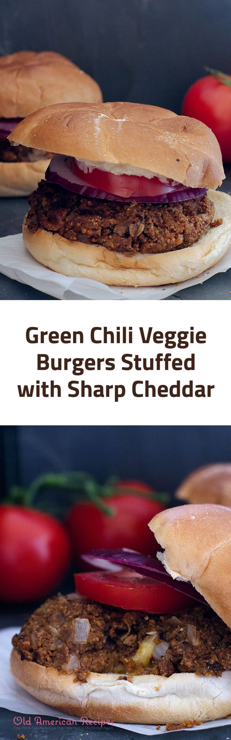 Green Chili Veggie Burgers Stuffed with Sharp Cheddar