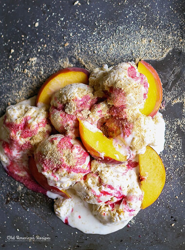 No-Churn Ice Cream with Grilled Peaches and White Chocolate Chunks