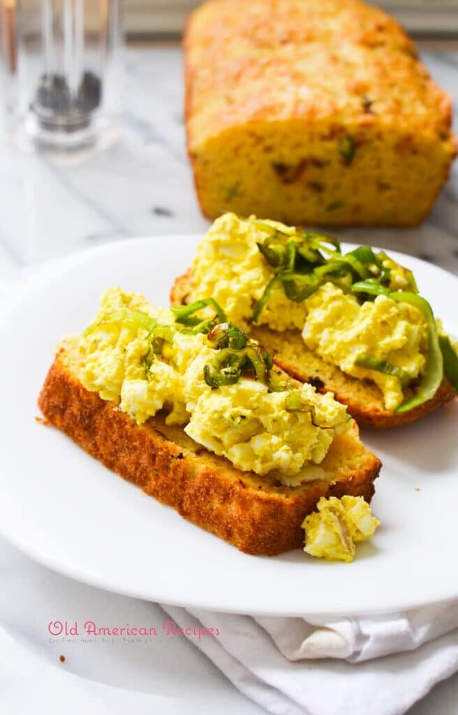 Egg salad sandwich with crispy leeks