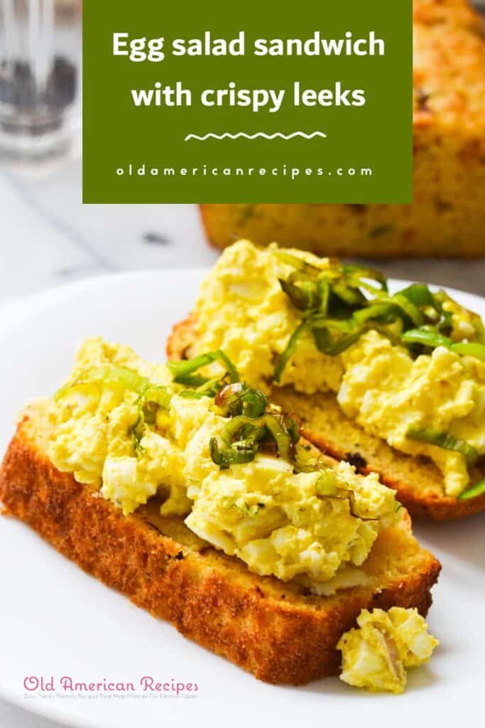 Egg salad sandwich with crispy leeks